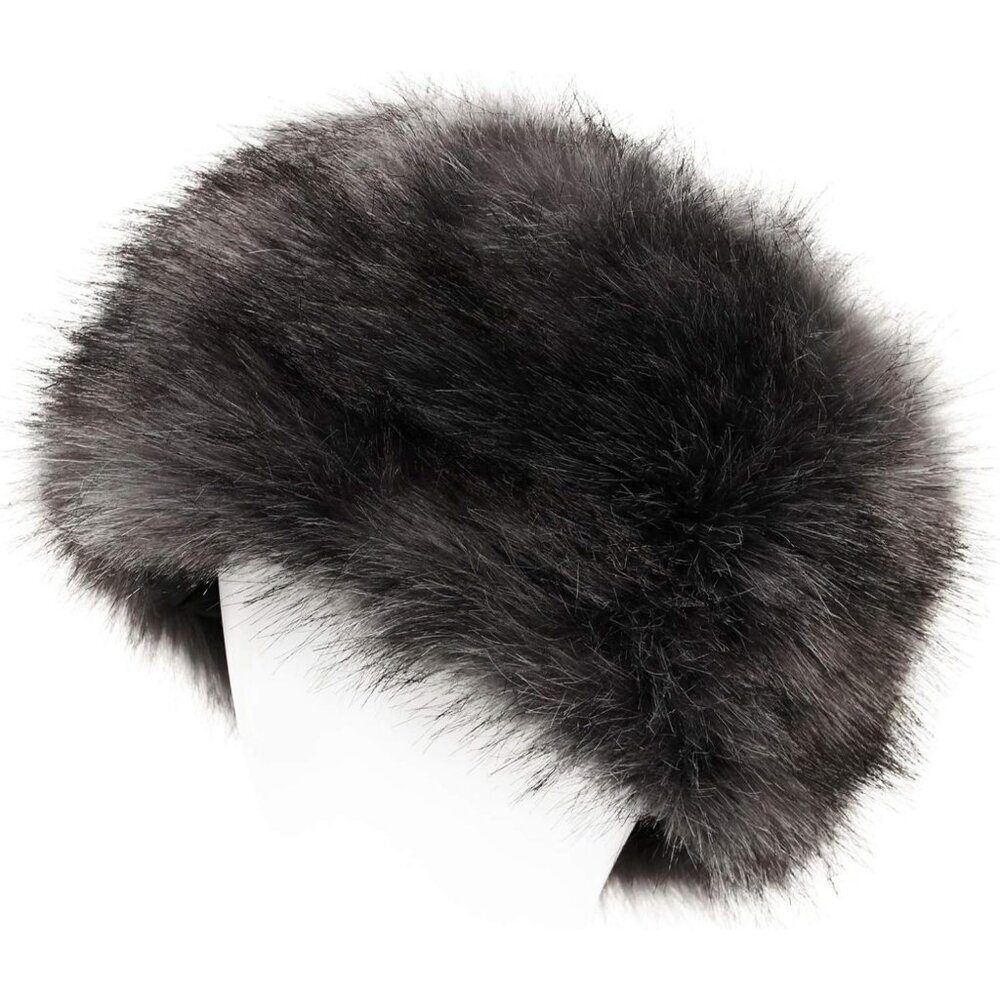 Women Grey Warm Winter Hat Faux Fur Russian Cossack Style